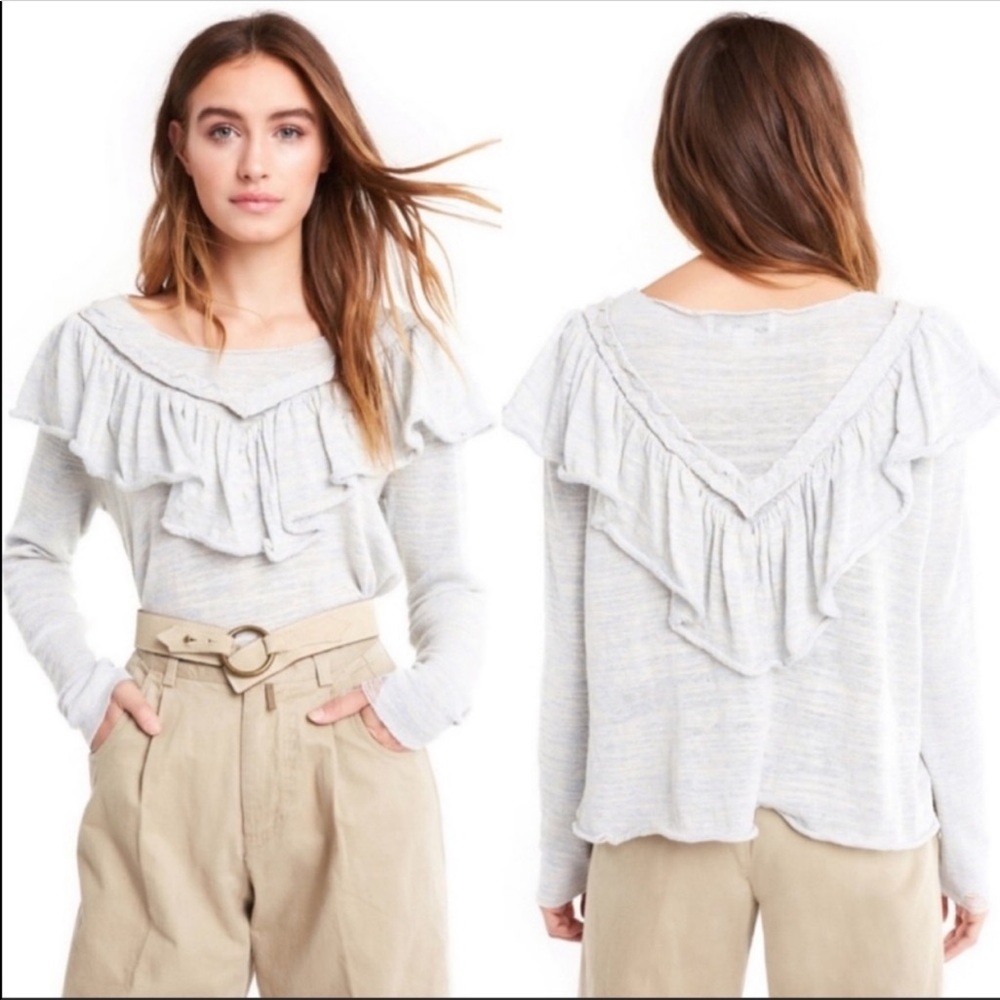 WILDFOX Light Blue Ruffle Sweater Top